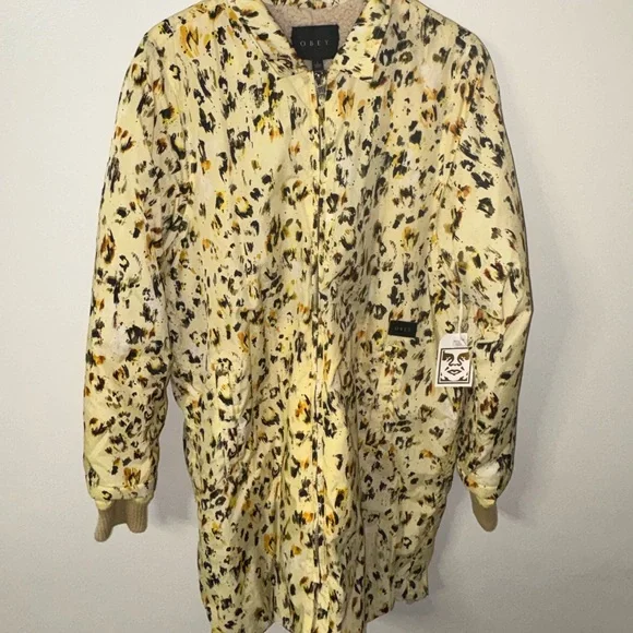 Obey Women's Republique Yellow and Black Animal Print Bomber Jacket - Picture 1 of 8